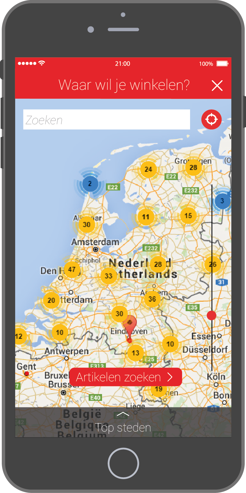 Shoplocatiescherm